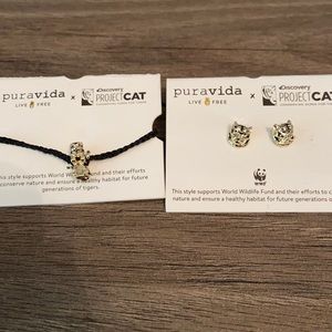 Pura Vida Project Cat Tiger Bracelet and Earrings